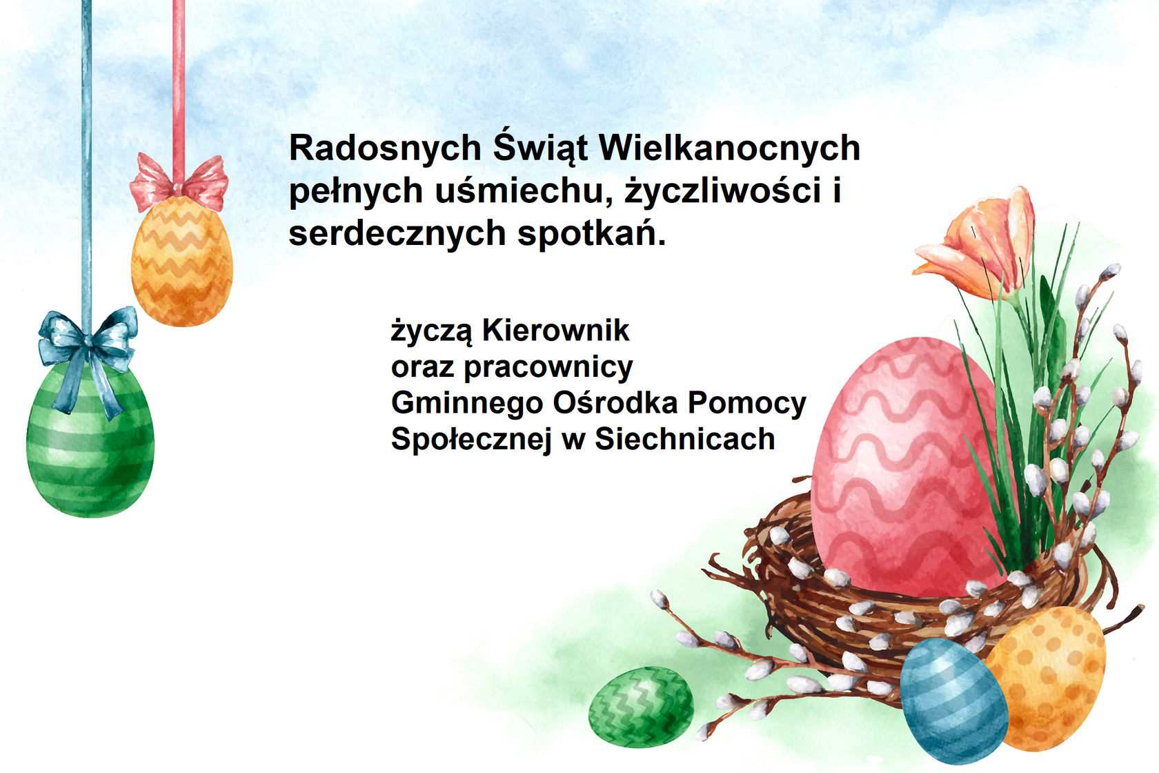 Kartka świąteczna z pisankami i życzeniami Wielkanocnymi