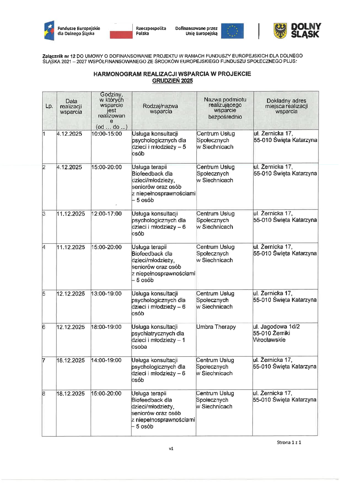 Harmonogram realizacji działań - dostępny również jako załącznik