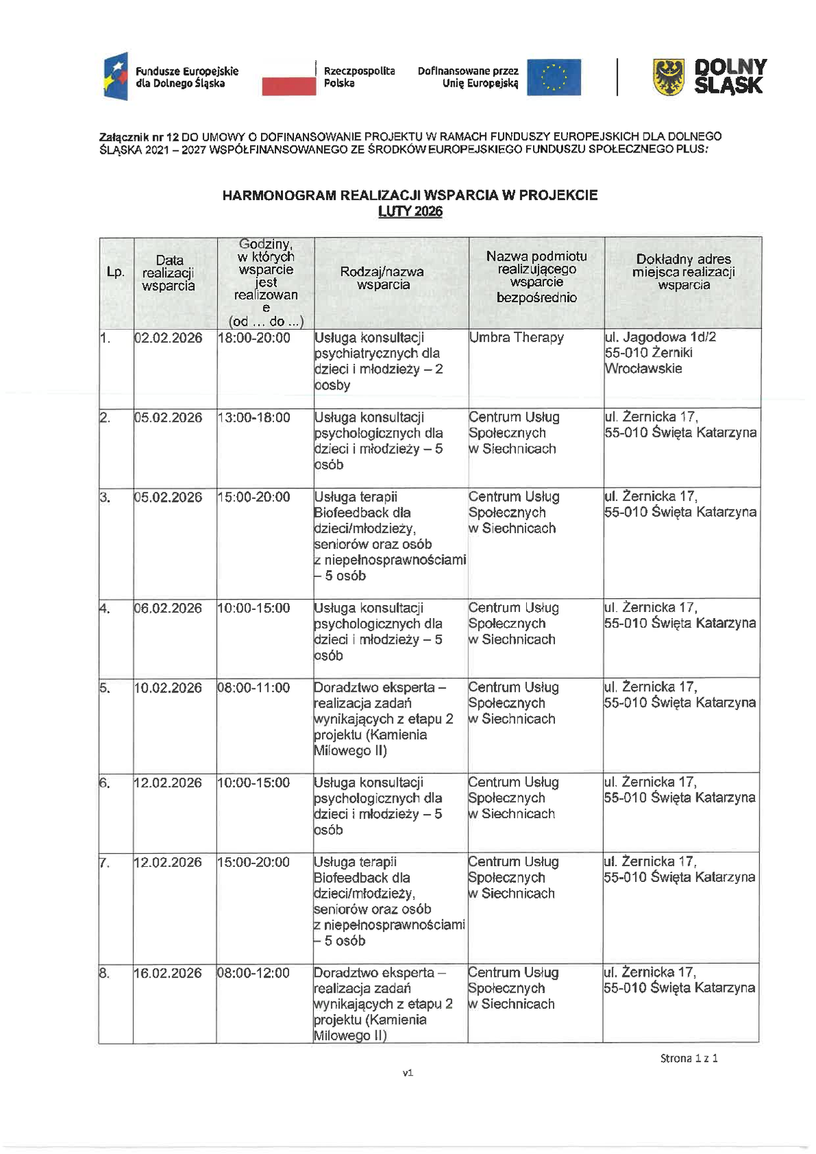 Harmonogram realizacji działań - dostępny również jako załącznik