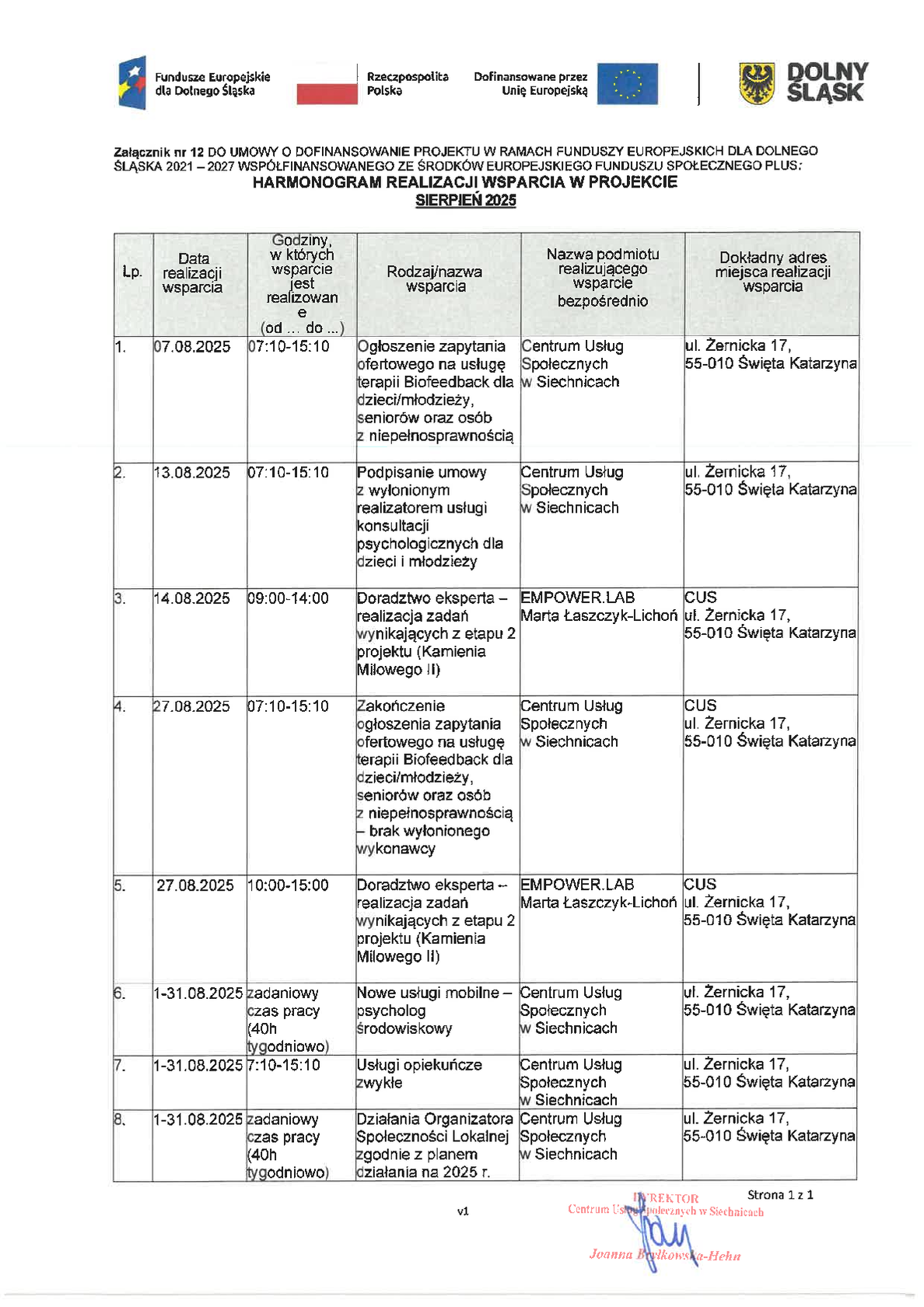 Harmonogram realizacji wsparcia - dostępny jako plik do pobrania