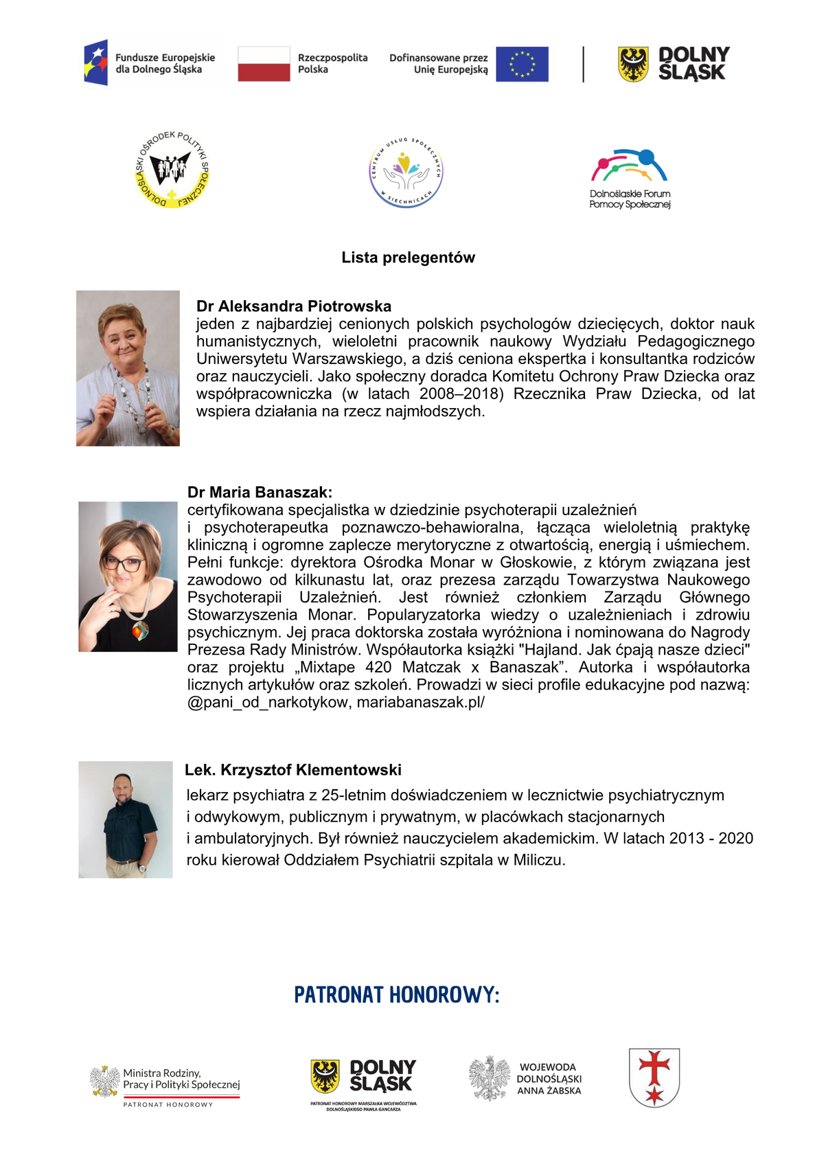 Plakat informujący o prelegentach biorących udział w konferencji