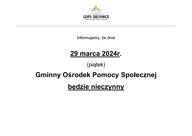 Informacja o zamknięciu ośrodka